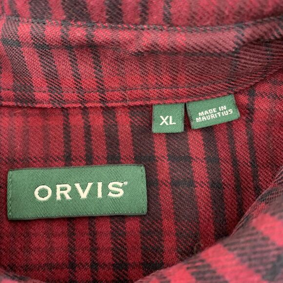 Orvis Shirt Mens XL Red Black Plaid Flannel Button Front Long Sleeve Two Pocket - Picture 5 of 16